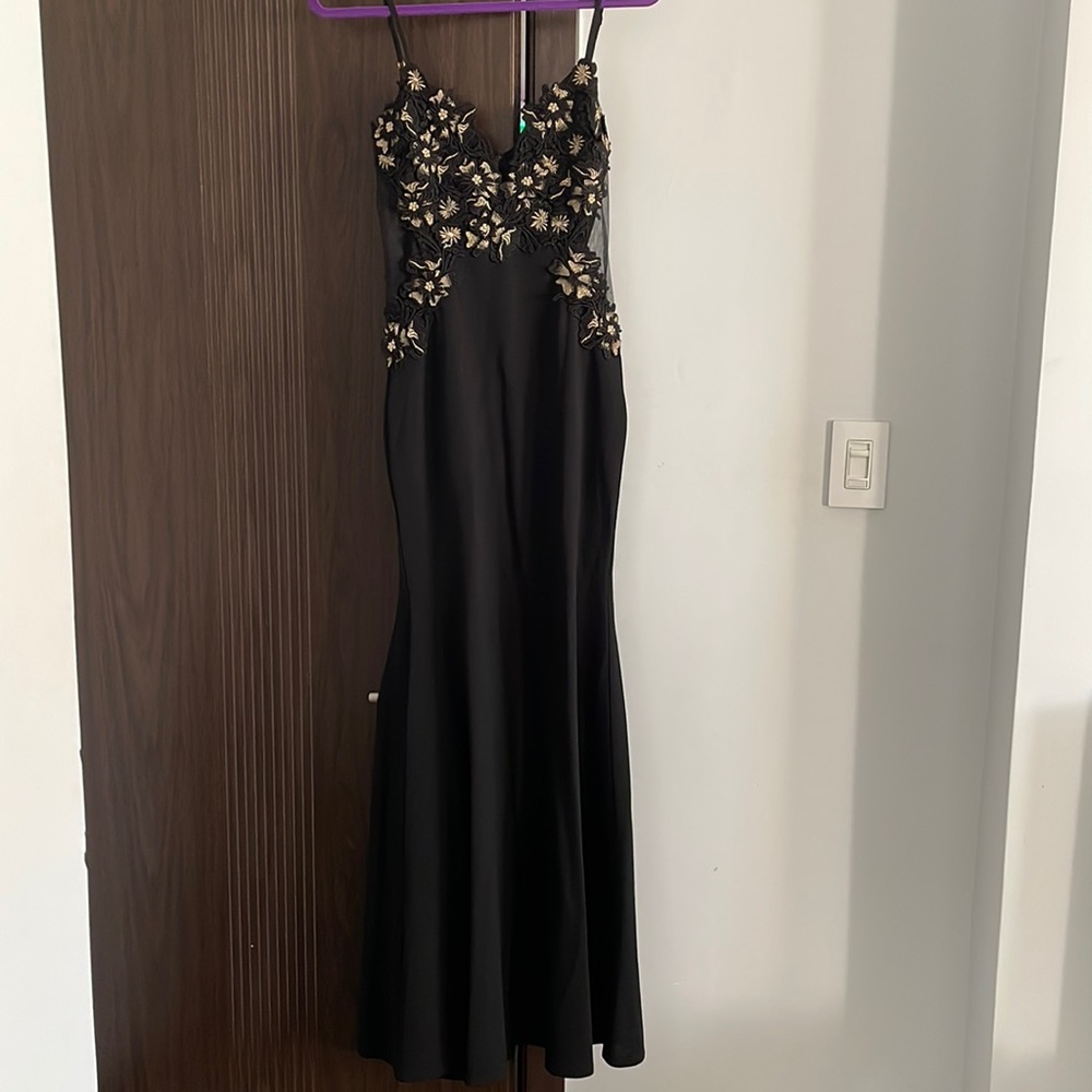 FashionNoba Black Evening Dress with black and gold embroidery
